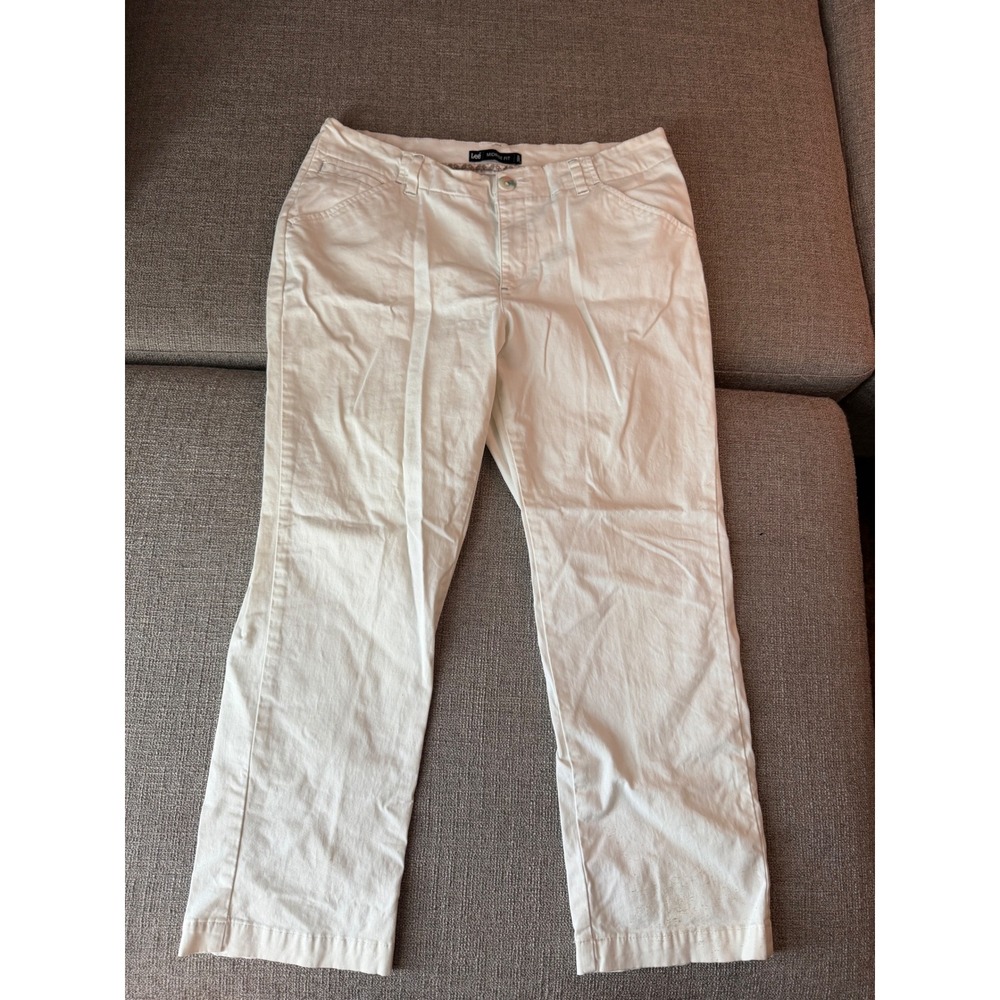 Lee Midrise Fit White Cotton Blend Stretch Pants Size 10 Medium 4606810